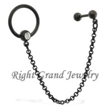 PVD preto anodizado brincos de cristal Circular para Tragus piercing